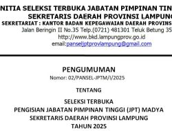 Yok Daftar, Awal Tahun 2025 Pemprov Lampung Buka Lelang Jabatan Sekdaprov