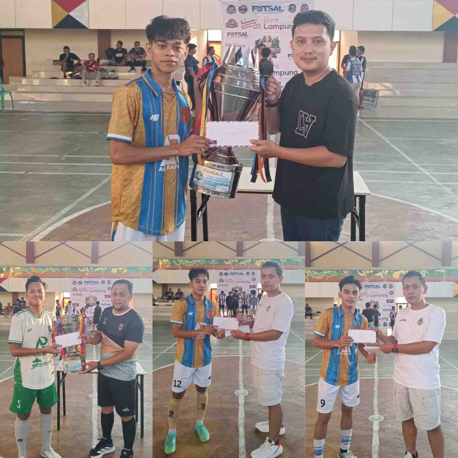 (Tim AR FC selain menerima Trofi juara 1 & 2, juga meraih Gelar Individu Top Score yang diraih oleh Aldo Prasetya dan Gelar Individu Best Player yang diraih oleh M. taruna dalam Kegiatan Tanggamus Futsal Championship 2026 yang digelar oleh Asosiasi Futsal Kabupaten (AFK) Tanggamus di GOR Tanggamus, Minggu (17/5/2026) - Foto : Erlando Putra)